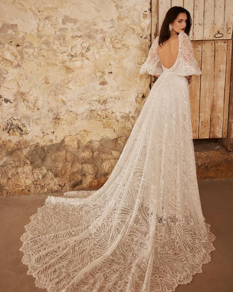 Lp2233 sparkly boho wedding dress with sleeves or spaghetti straps1